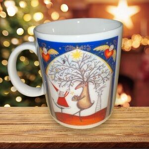 Neiman Marcus 1996 Christmas Mug 12oz - Holiday Reindeer Santa Xmas Vintage